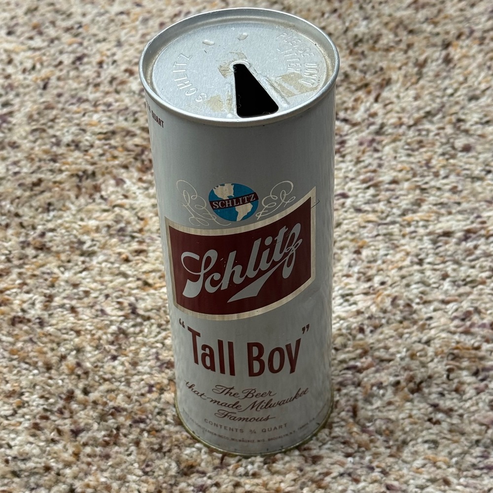 Vintage 1973 Schlitz Tall Boy Beer Can 3/4 Quart 24oz Pull Tab Milwaukee Famous